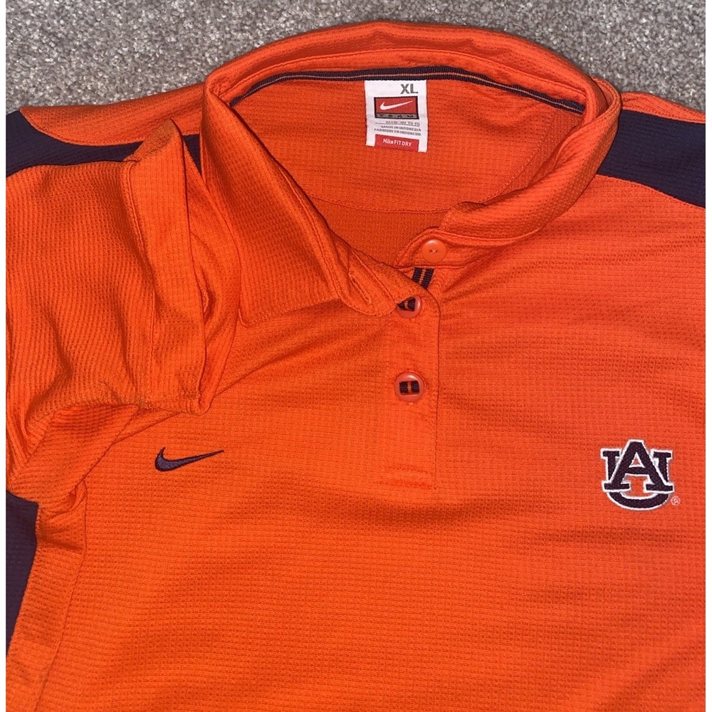Auburn Tigers Nike Dri Fit Gray Tag Polo Men XL Orange Short Sleeve Football Y2K